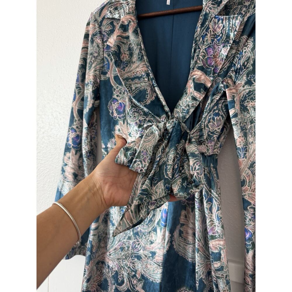 NEW Free People Velvet Paisley Jumpsuit S Boho Luxe Wide Leg Wrap Tie Front - Picture 11 of 13